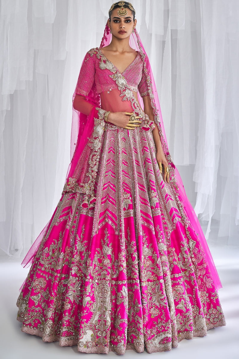 Cynthia Fuschia Raw Silk Bridal Lehenga Set