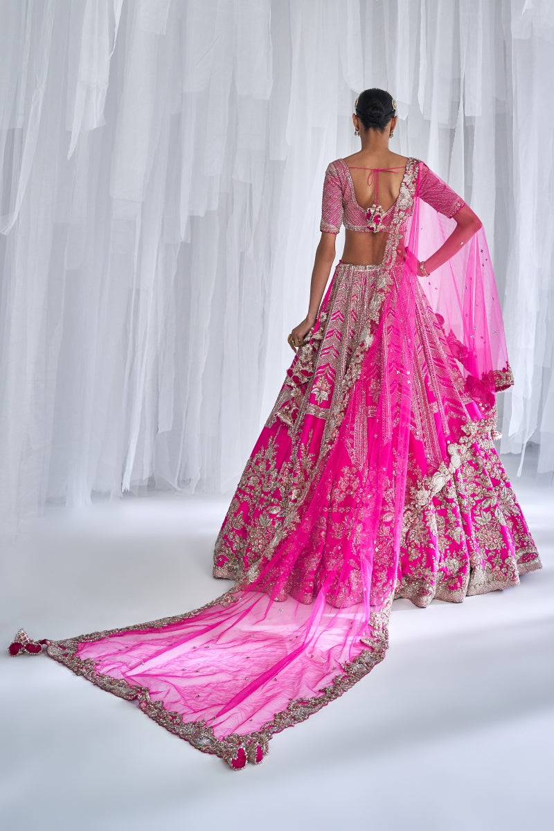 Cynthia Fuschia Raw Silk Bridal Lehenga Set