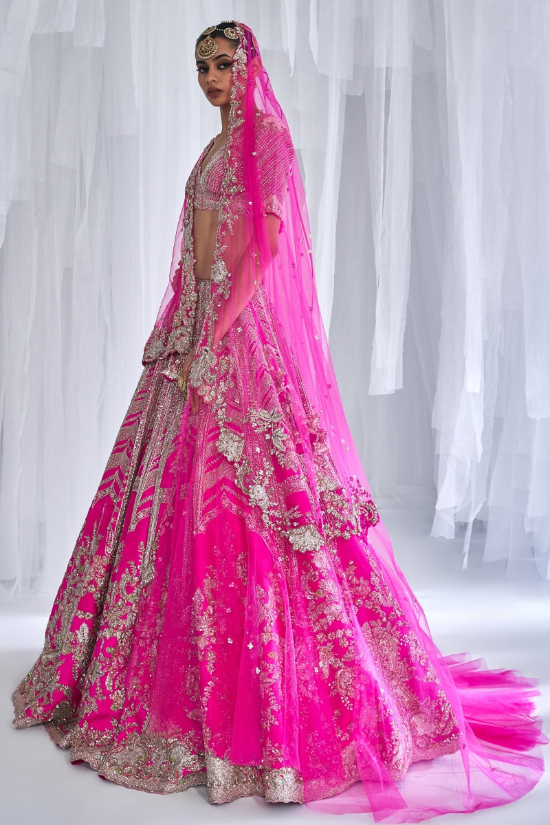 Cynthia Fuschia Raw Silk Bridal Lehenga Set