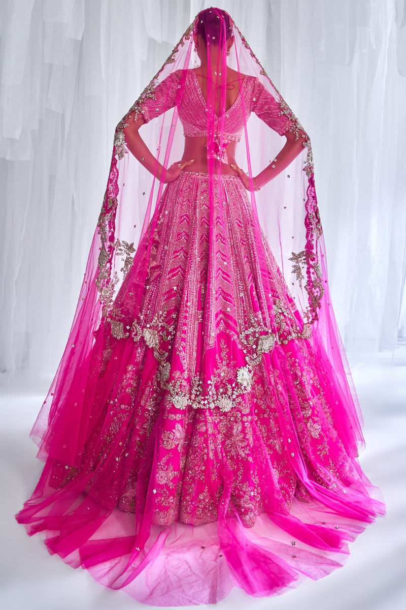 Cynthia Fuschia Raw Silk Bridal Lehenga Set