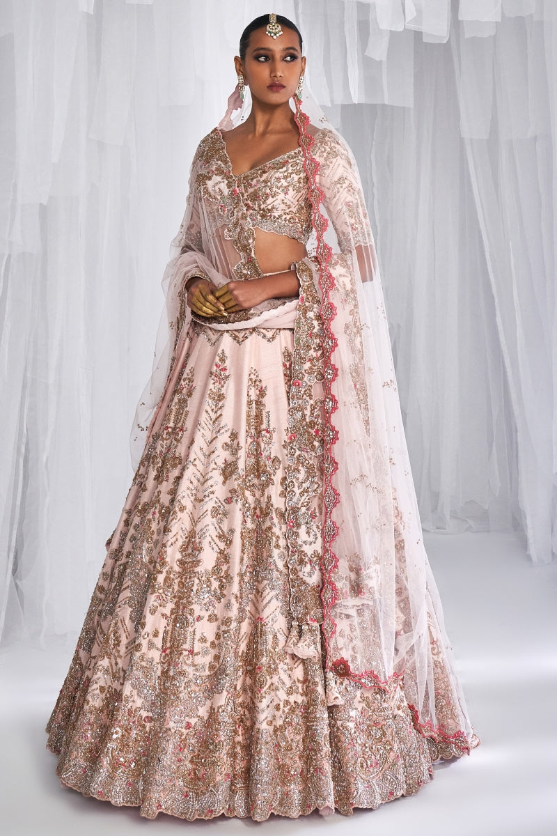 Raisa Pale Pink Raw Silk Bridal Lehenga Set