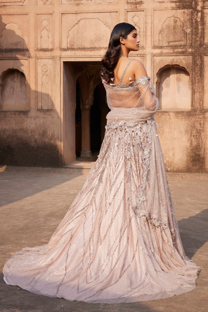 Phaenna Silver Shimmer Tulle Embroidered Lehenga