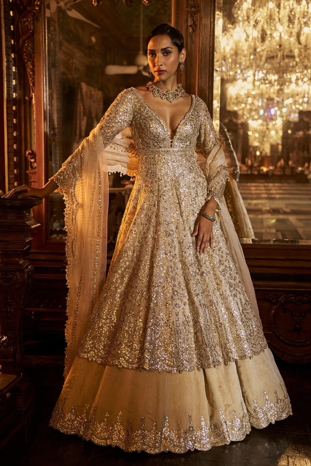 Silver Gold Jacket Lehenga Set