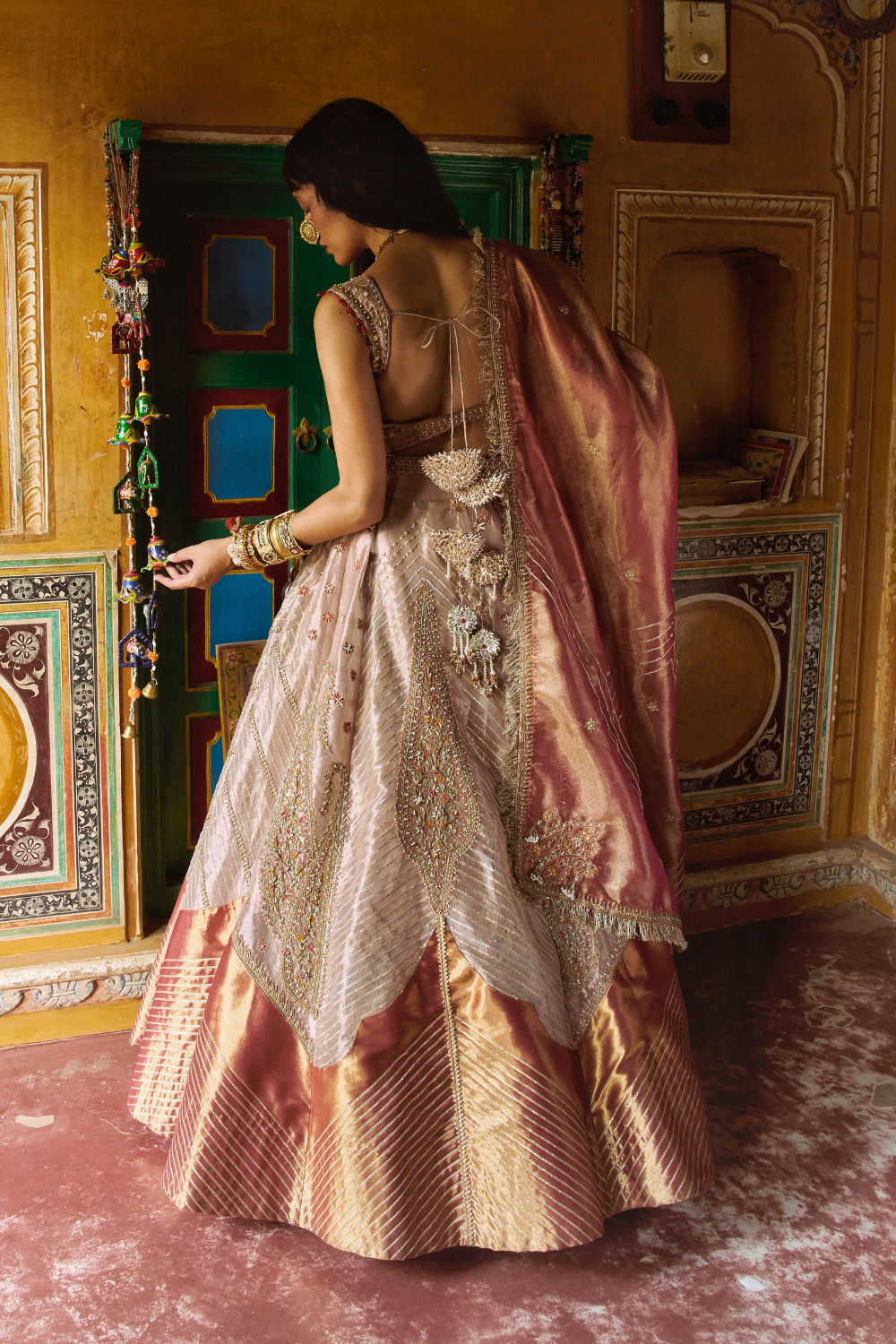 Rose Gold Puri Zari Tissue Lehenga Set - Ready To Ship