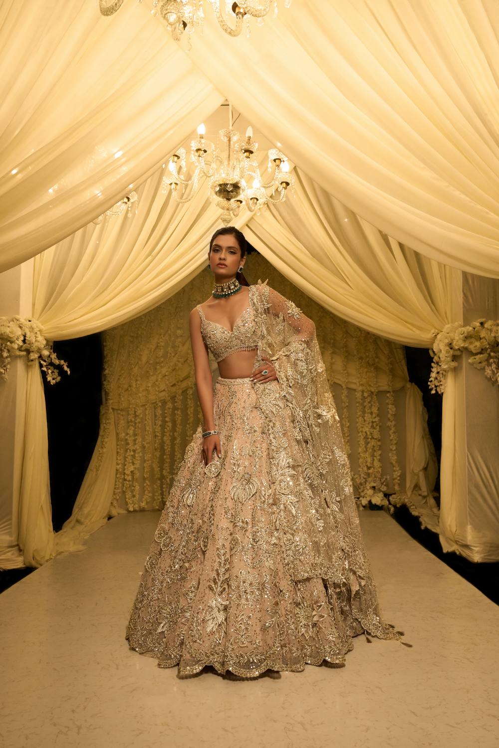 Nude Floral Lehenga Set