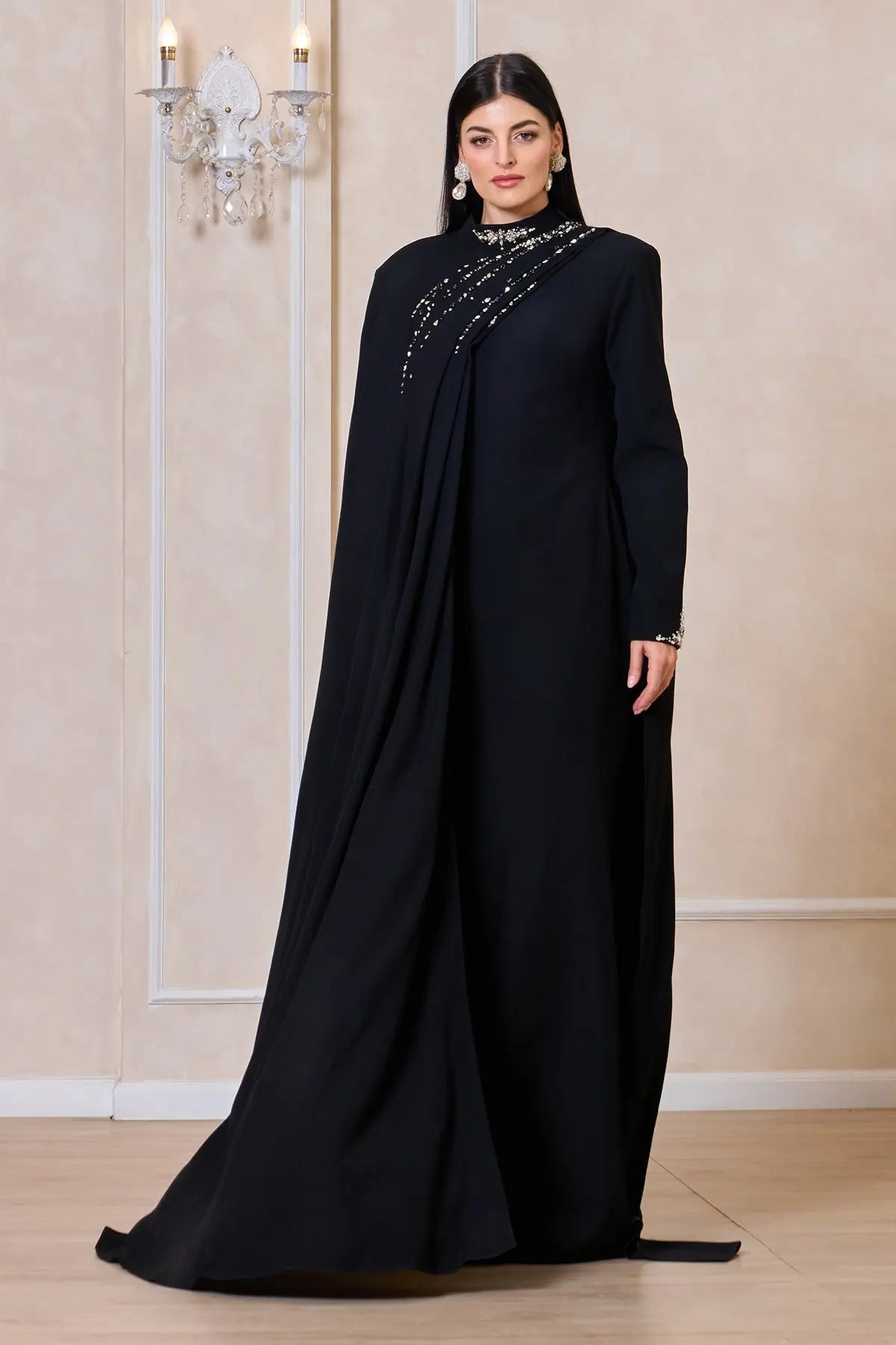 AMAL EMBELLISHED HIGH NECK DRESS - BLACK DRESSES