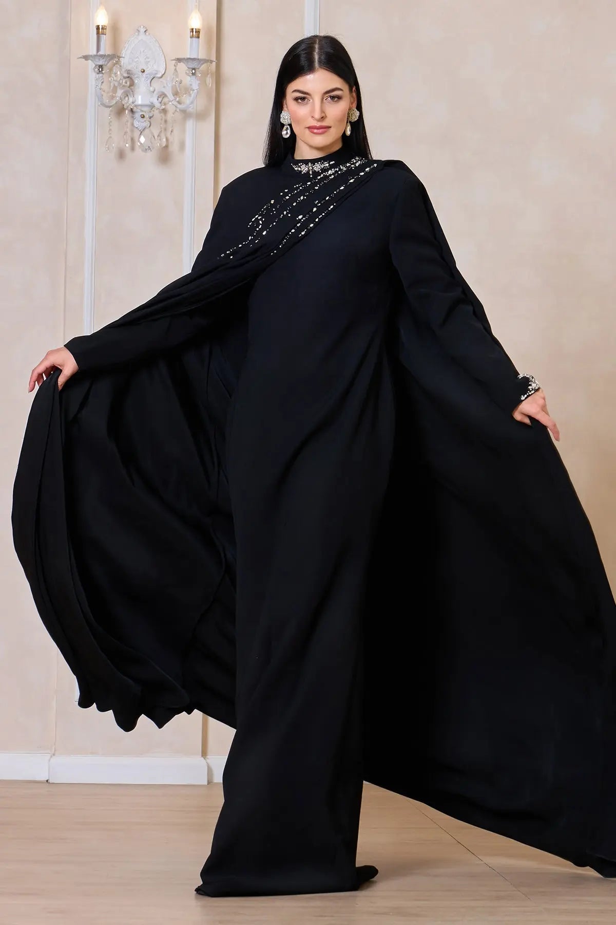 AMAL EMBELLISHED HIGH NECK DRESS - BLACK DRESSES