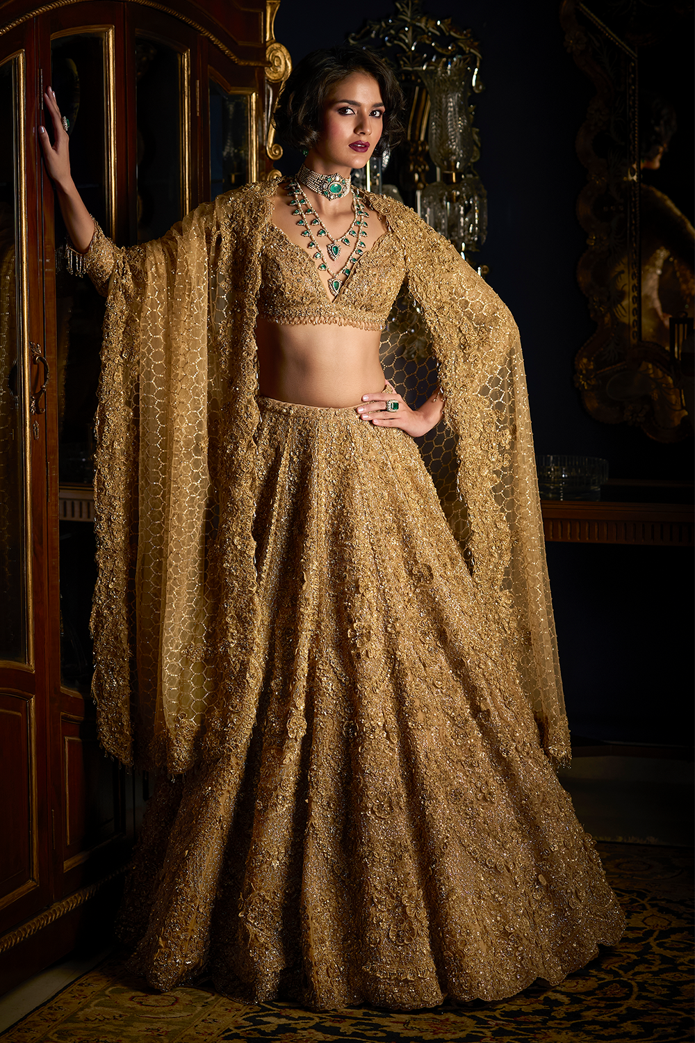 Gold Three-Dimensional Lehenga Set