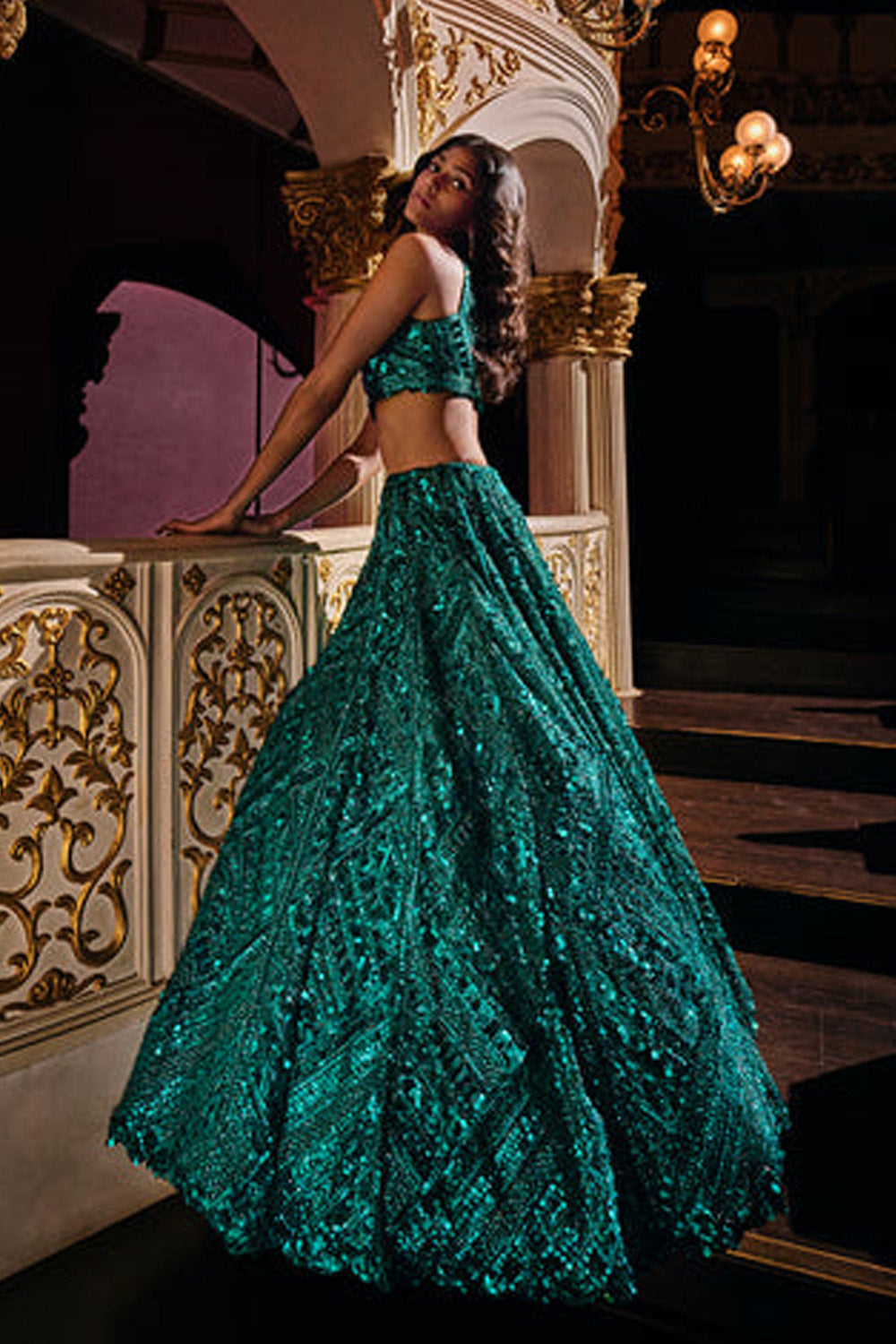 Teal Sequin Lehenga Set