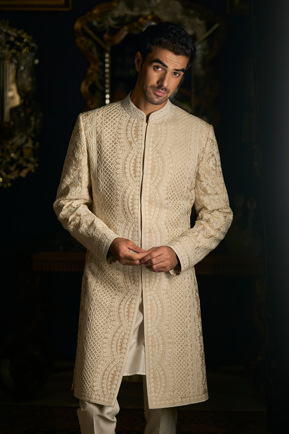 Nude Cream Sherwani Set