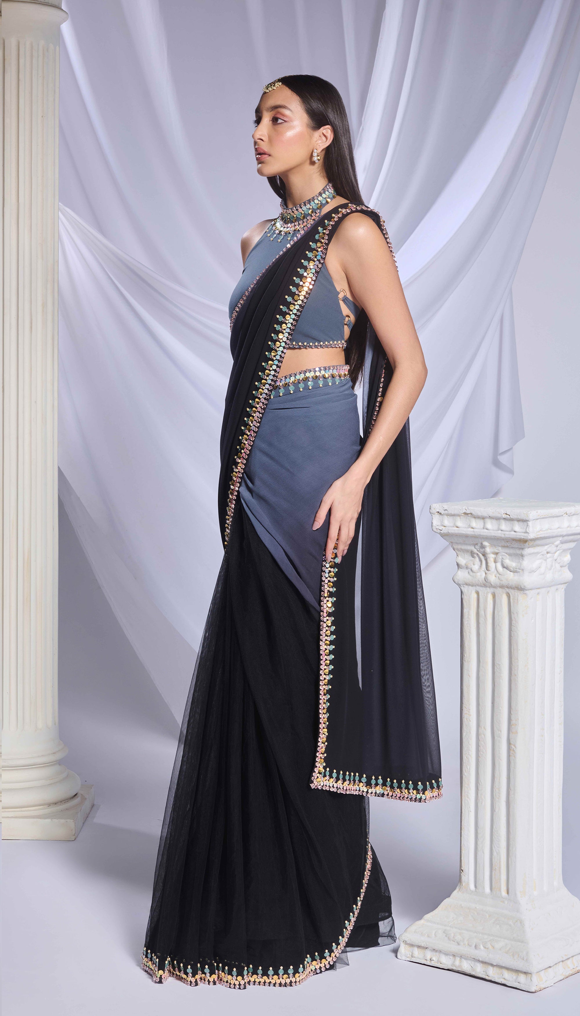 Black Rose Saree Set