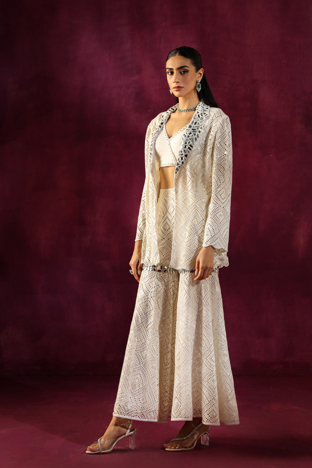 Lace Mirrorwrok Scallop Blazer