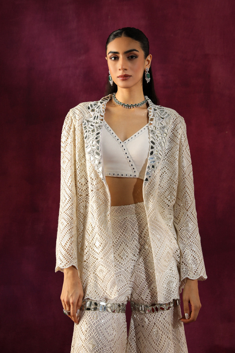 Lace Mirrorwrok Scallop Blazer