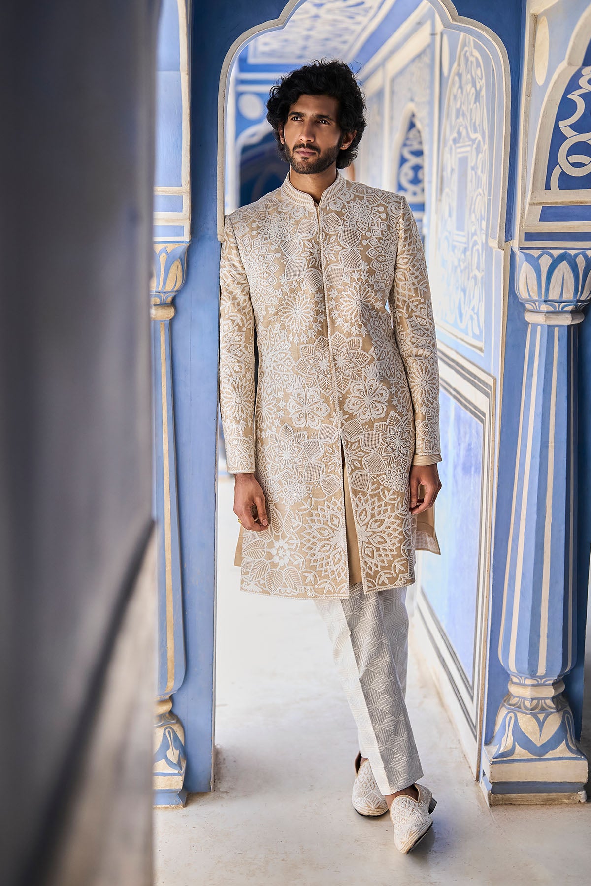 Nude Cream Sherwani Set