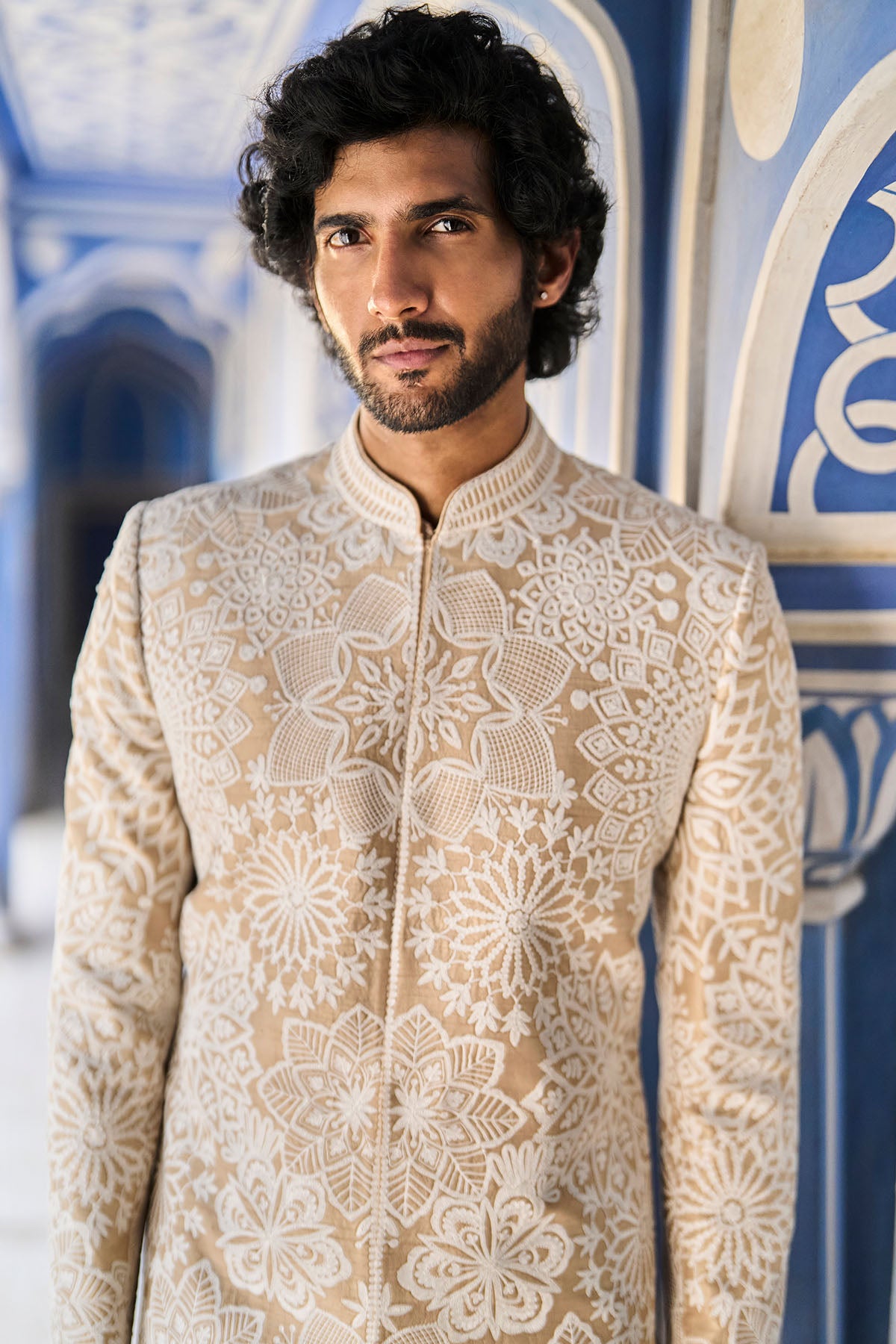 Nude Cream Sherwani Set