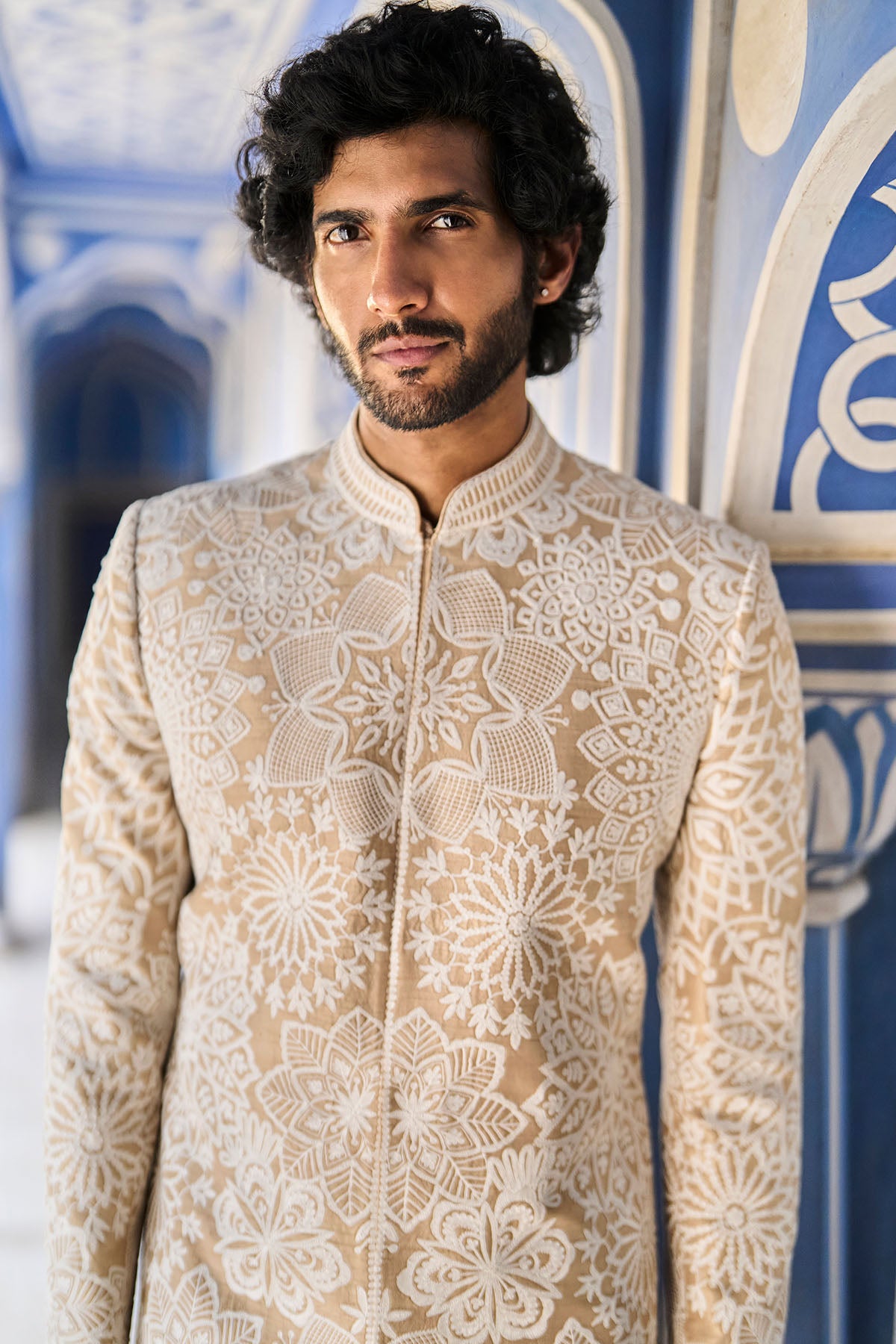 Nude Cream Sherwani Set