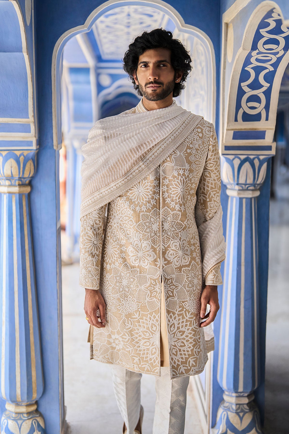 Nude Cream Sherwani Set