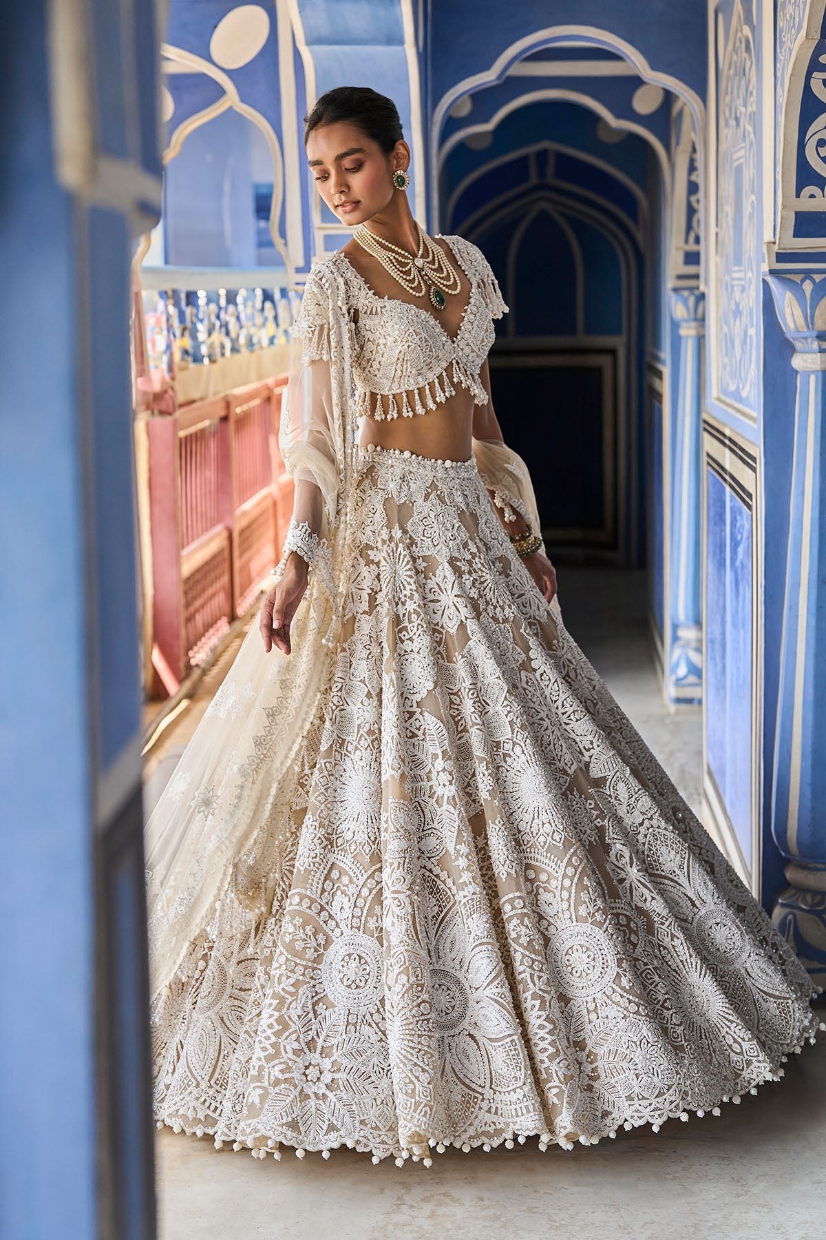 Nude Cream Abstract Lehenga Set