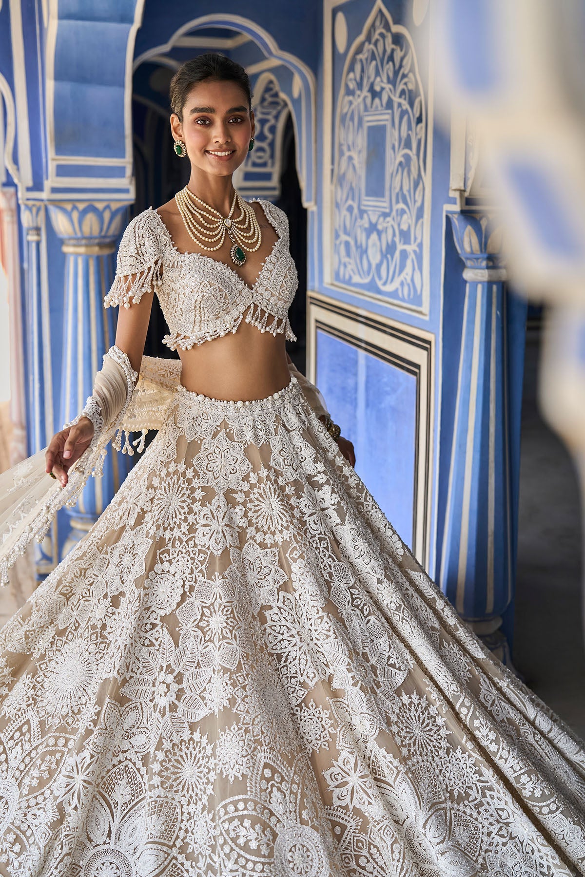 Nude Cream Abstract Lehenga Set