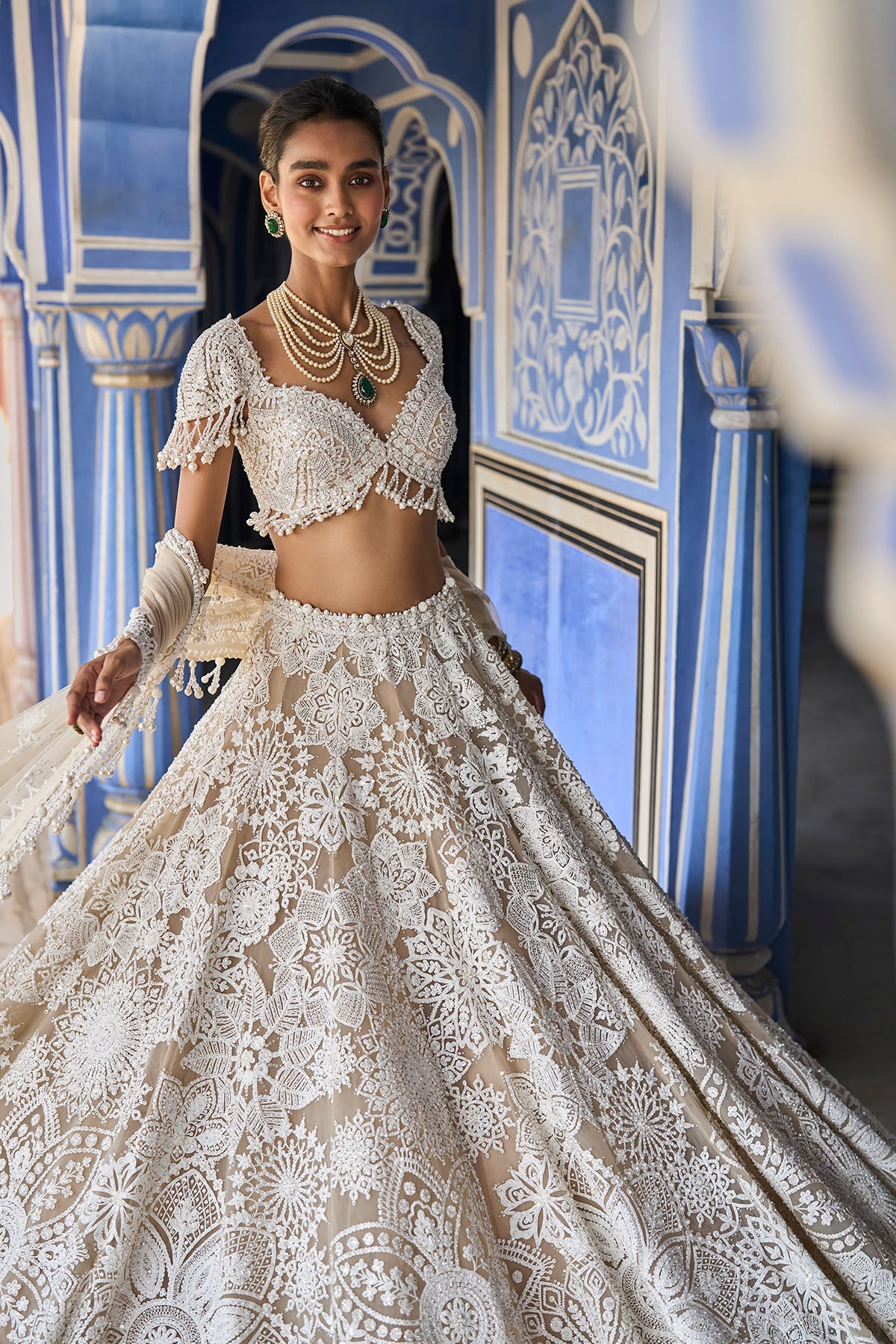 Nude Cream Abstract Lehenga Set