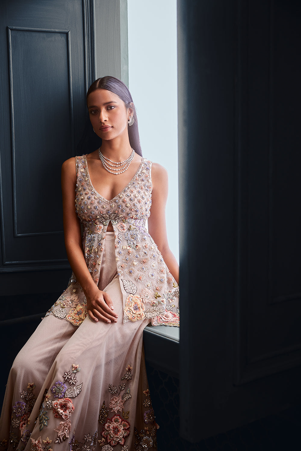 Three-Dimensional Floral Sharara Set