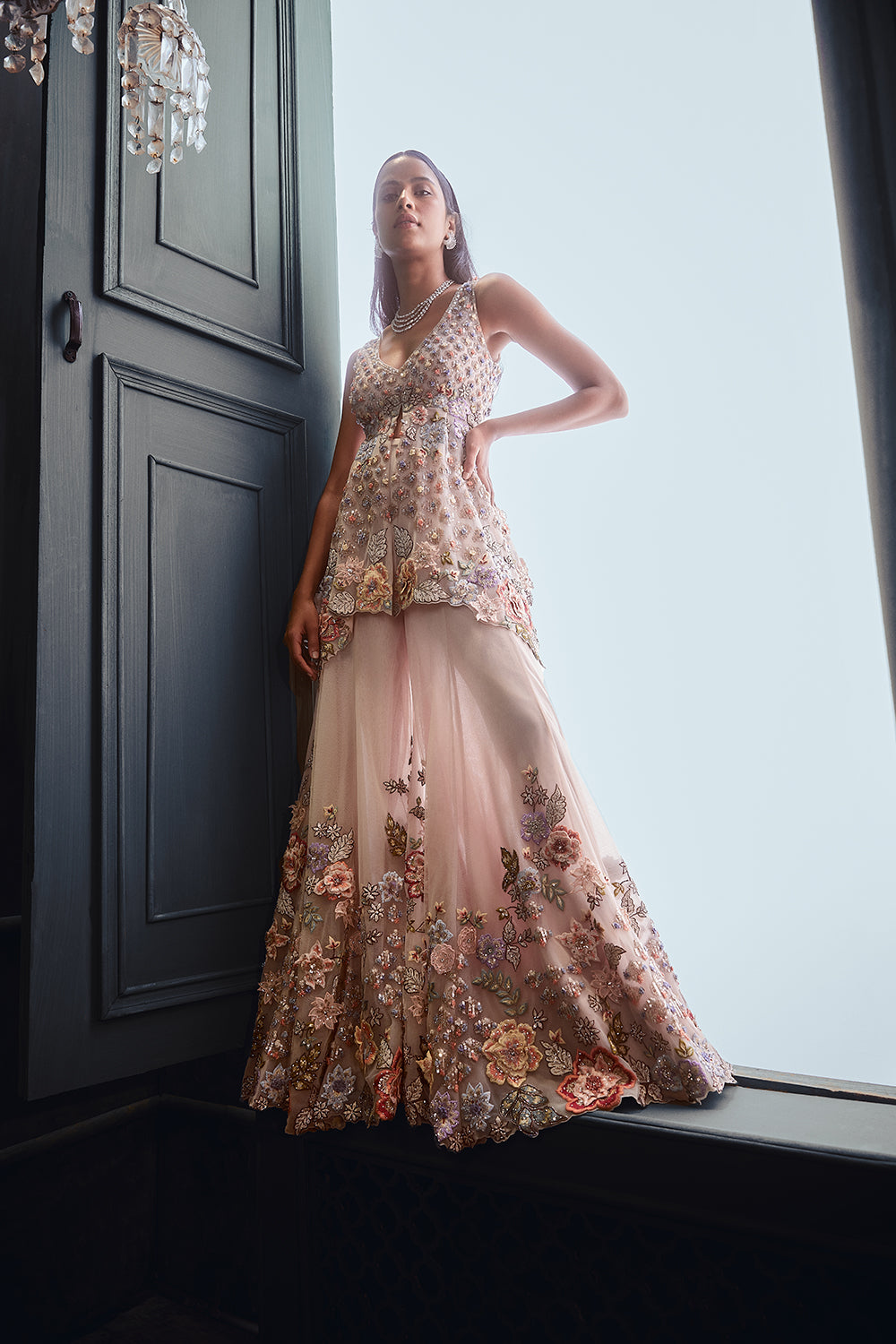 Three-Dimensional Floral Sharara Set