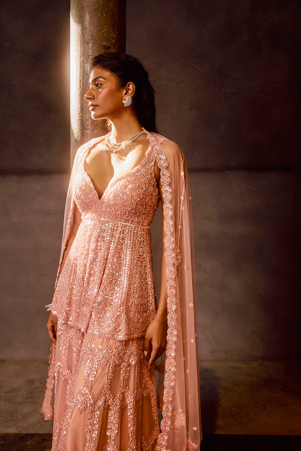 Rose Pink Sequin Sharara Set