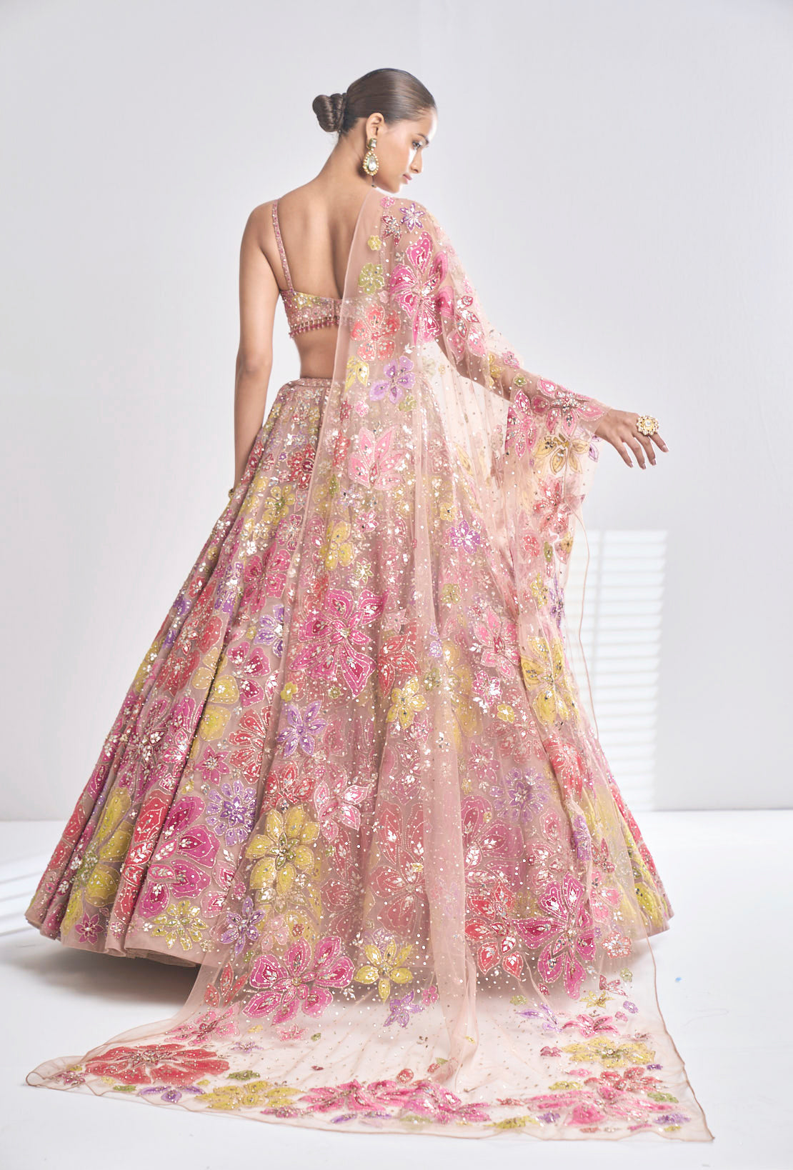 Multi-Coloured Floral Lehenga Set