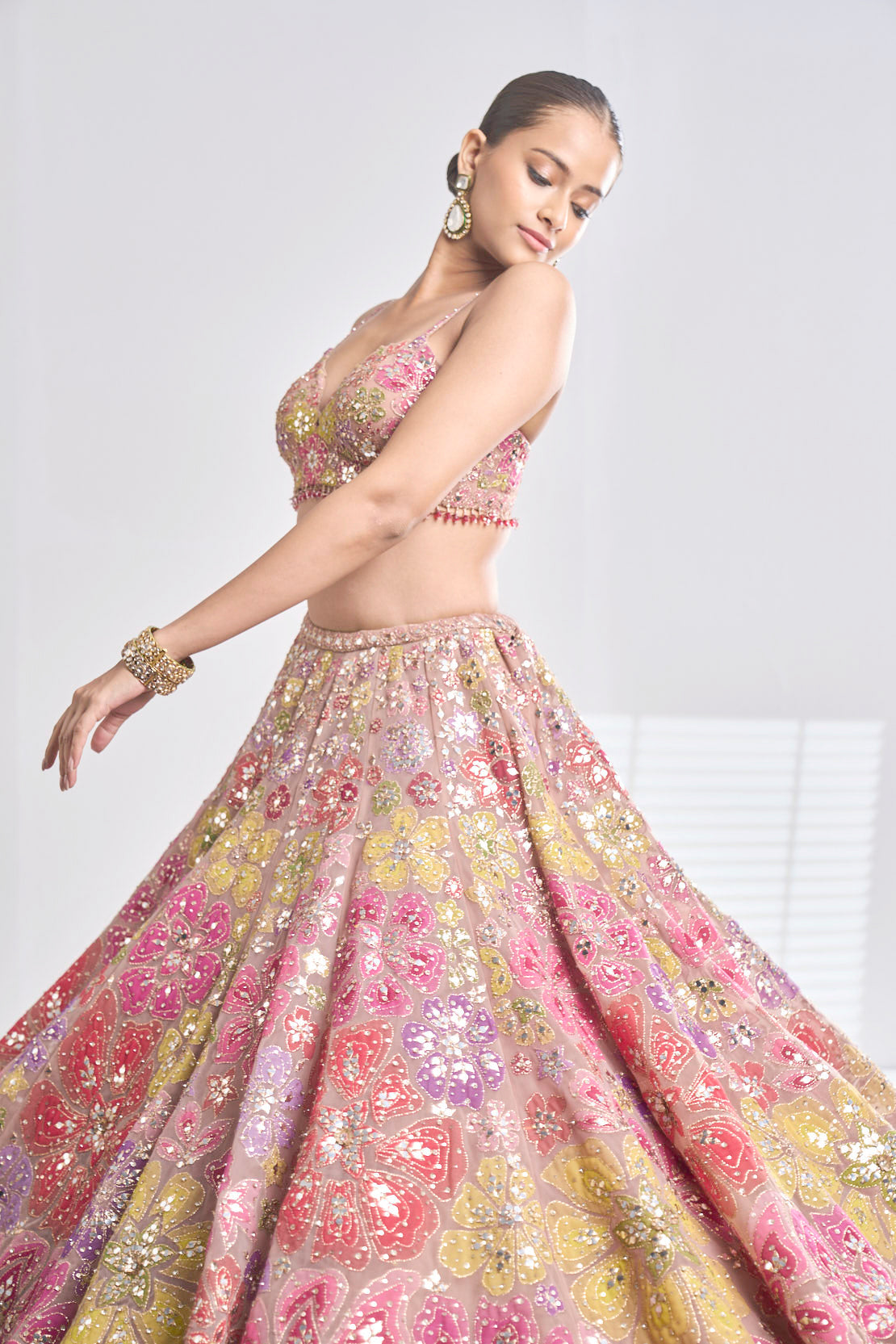 Multi-Coloured Floral Lehenga Set