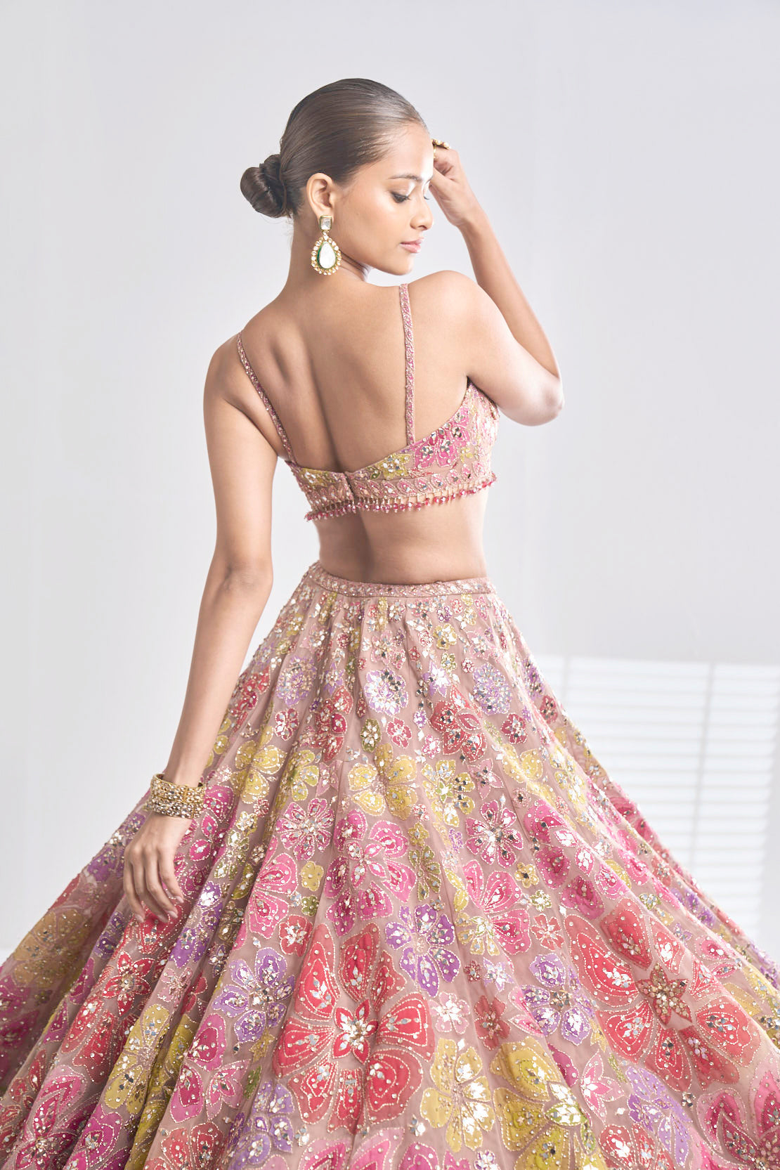 Multi-Coloured Floral Lehenga Set