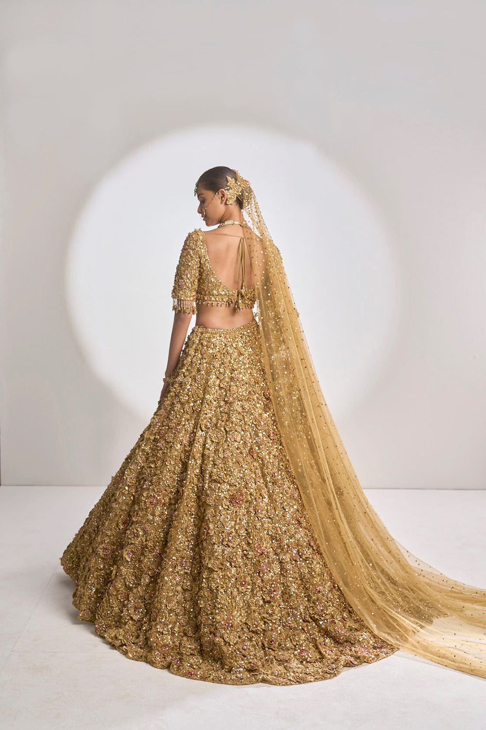 Gold Three-Dimensional Jewel Lehenga Set