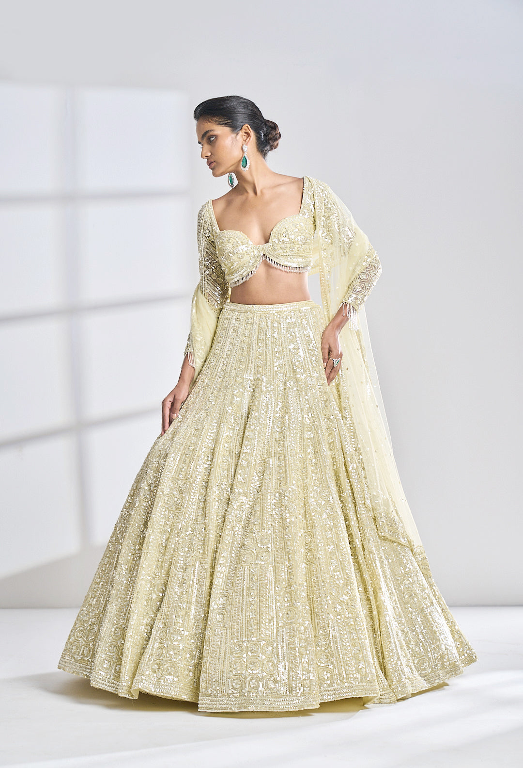 Diipa Khosla In Lime Sequin Lehenga Set