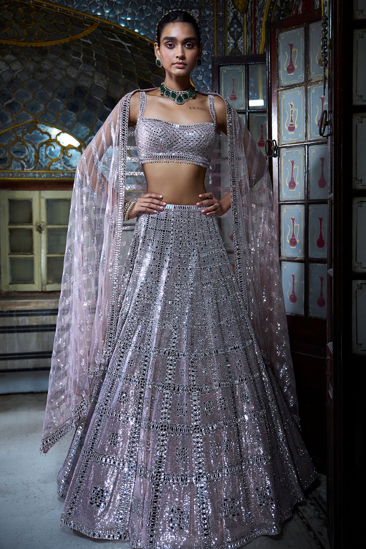 Rose Gold Mirror Work Lehenga Set