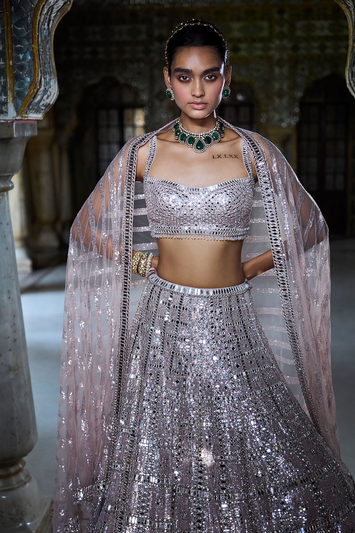 Rose Gold Mirror Work Lehenga Set