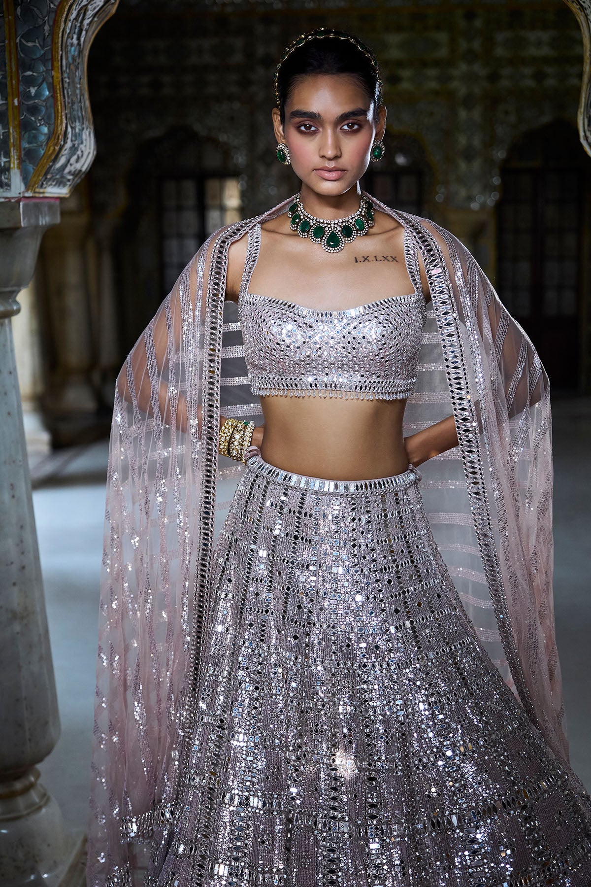 Rose Gold Mirror Work Lehenga Set