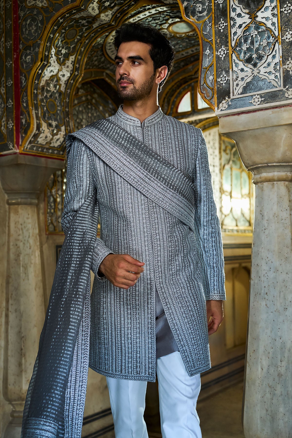 Slate Grey Dori Sherwani Set