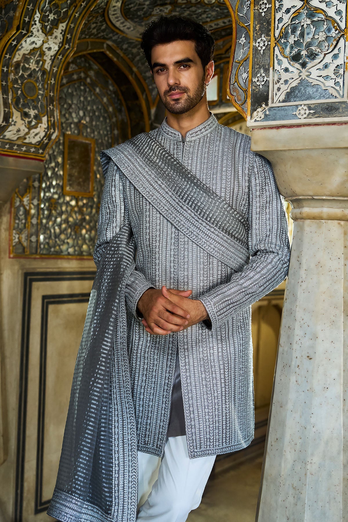 Slate Grey Dori Sherwani Set