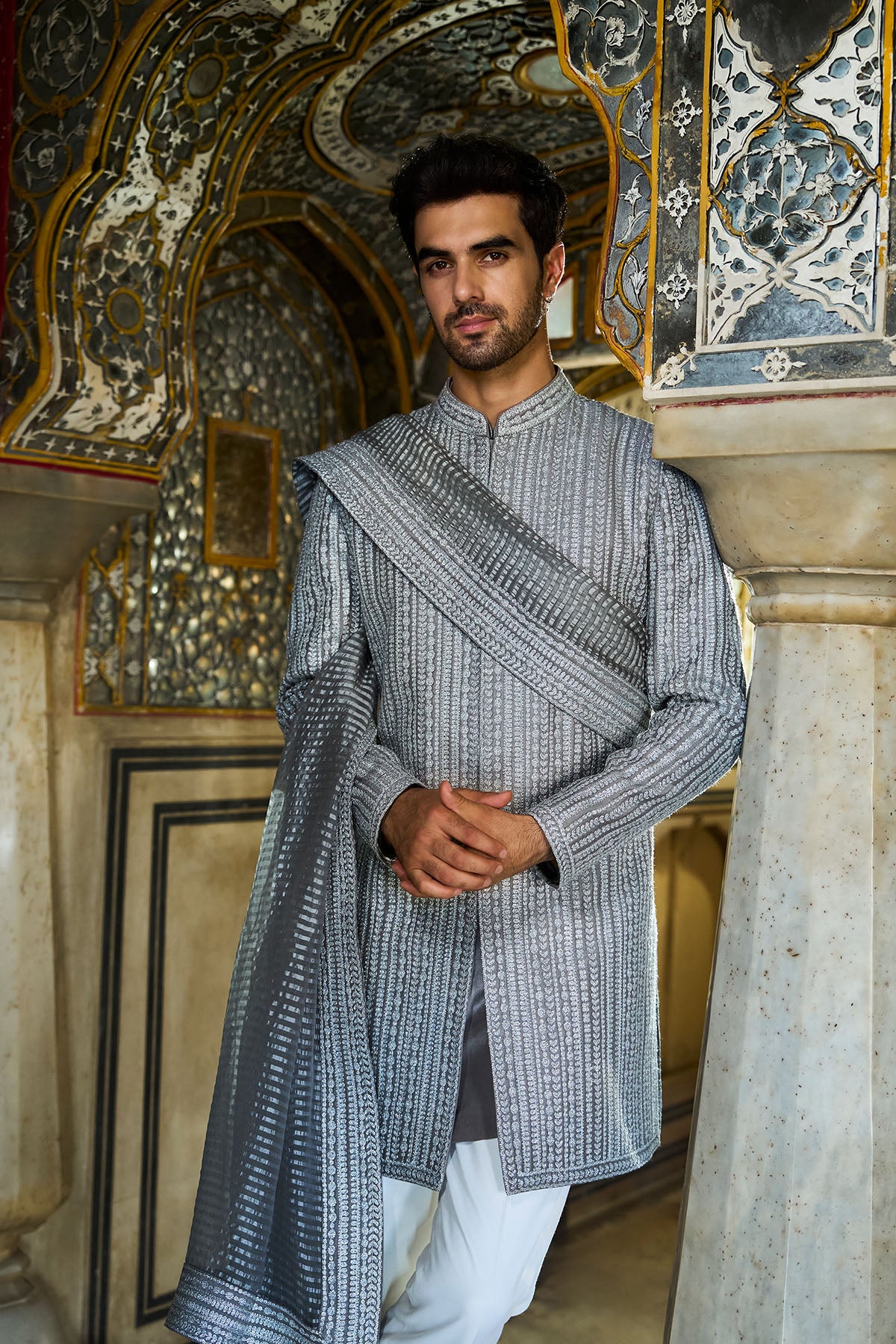 Slate Grey Dori Sherwani Set