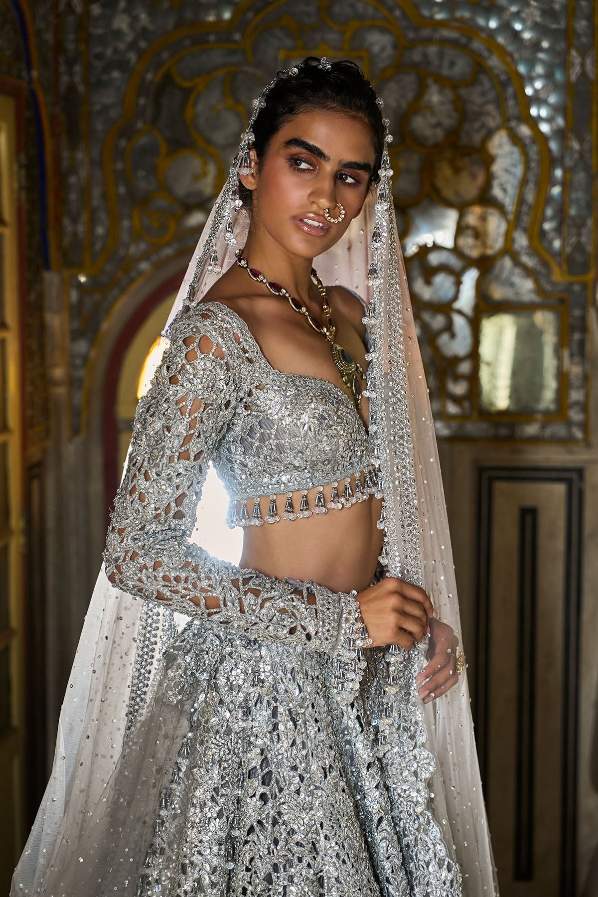 Silver Cut Work Lehenga Set