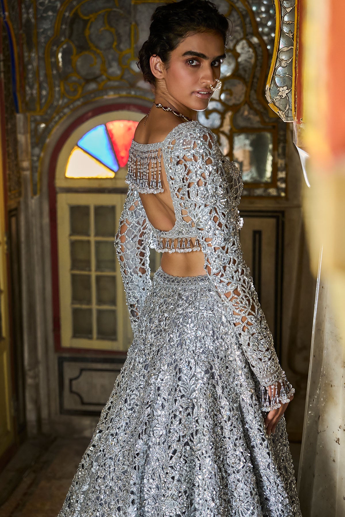 Silver Cut Work Lehenga Set