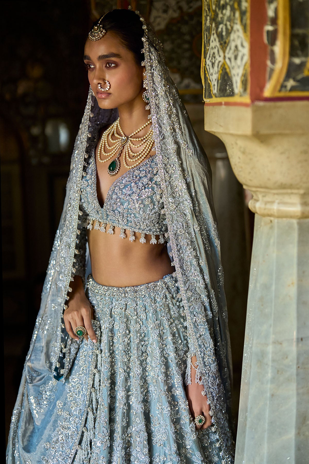 Ice Blue Tissue Lehenga Set