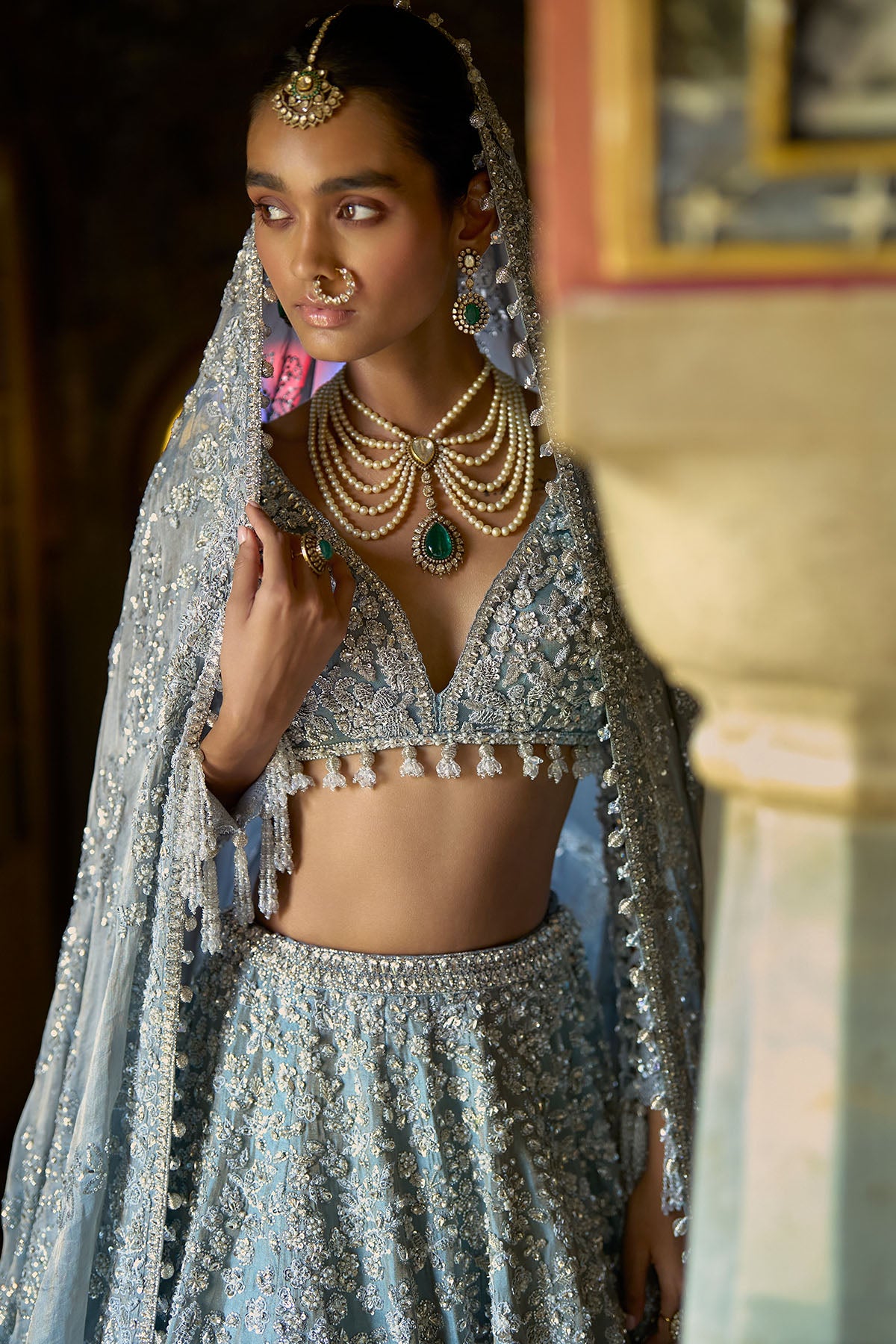 Ice Blue Tissue Lehenga Set