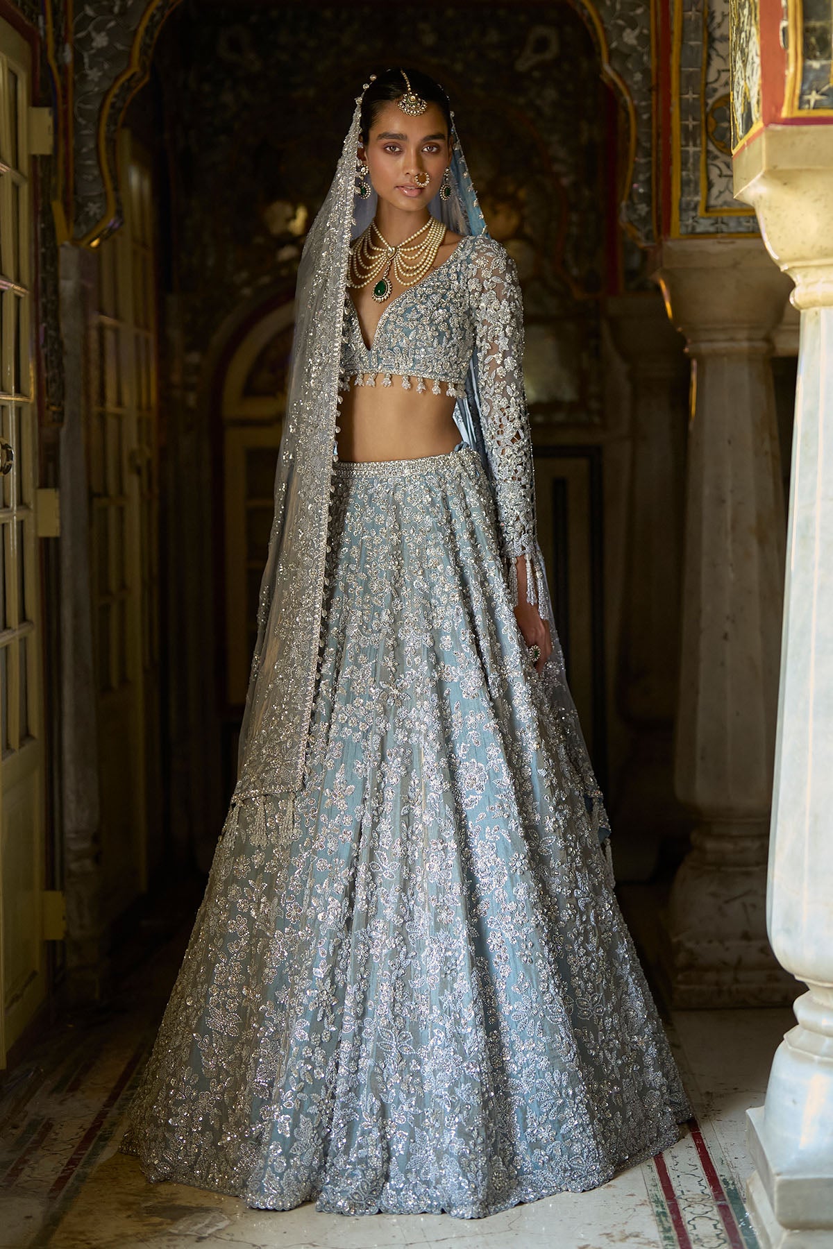 Ice Blue Tissue Lehenga Set