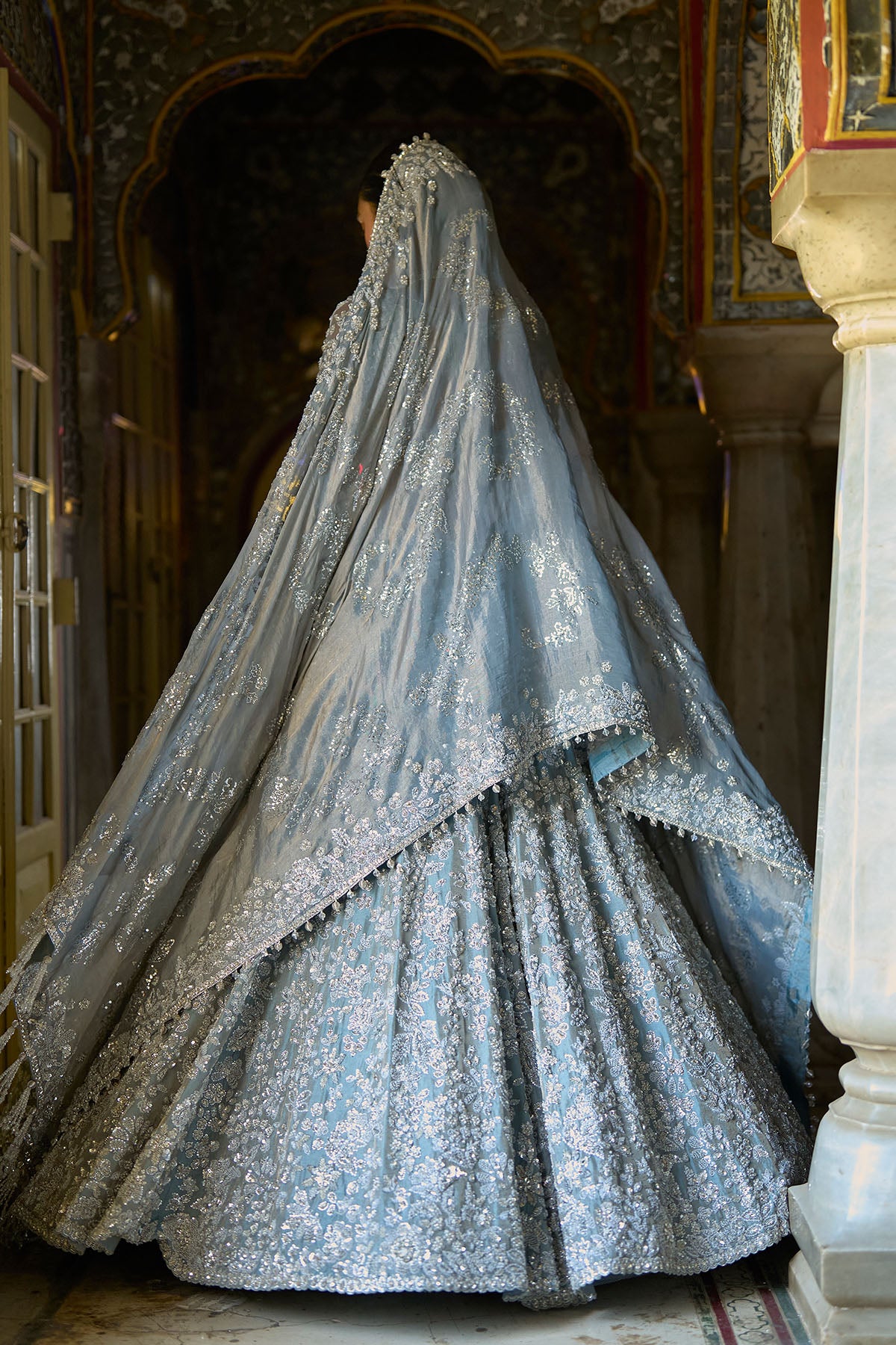 Ice Blue Tissue Lehenga Set