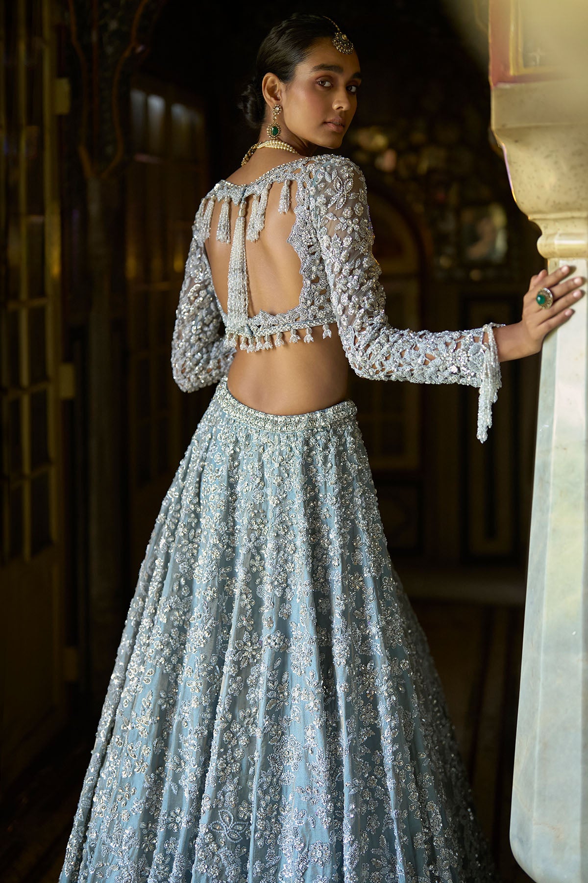 Ice Blue Tissue Lehenga Set