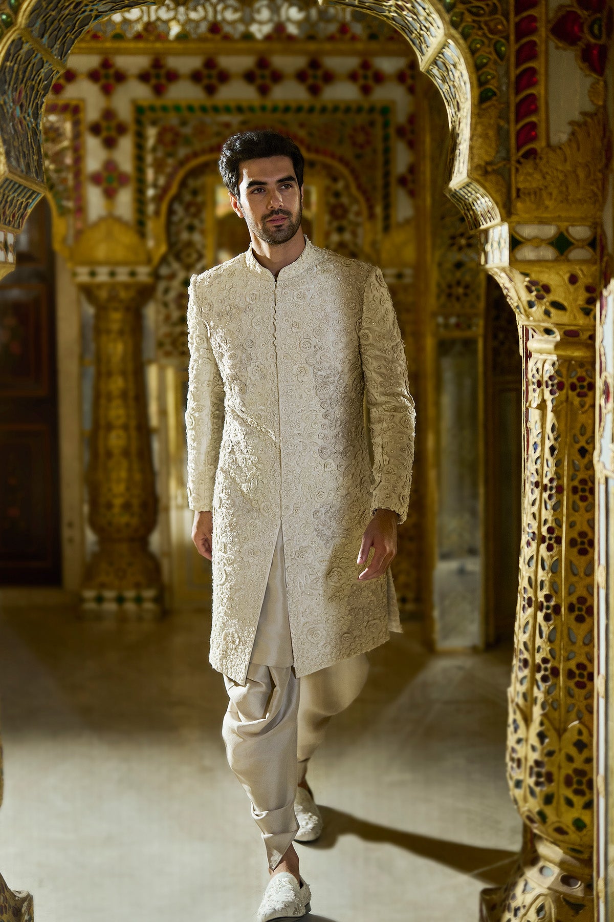 Vinatge Ivorry Three-Dimensional Sherwani Set