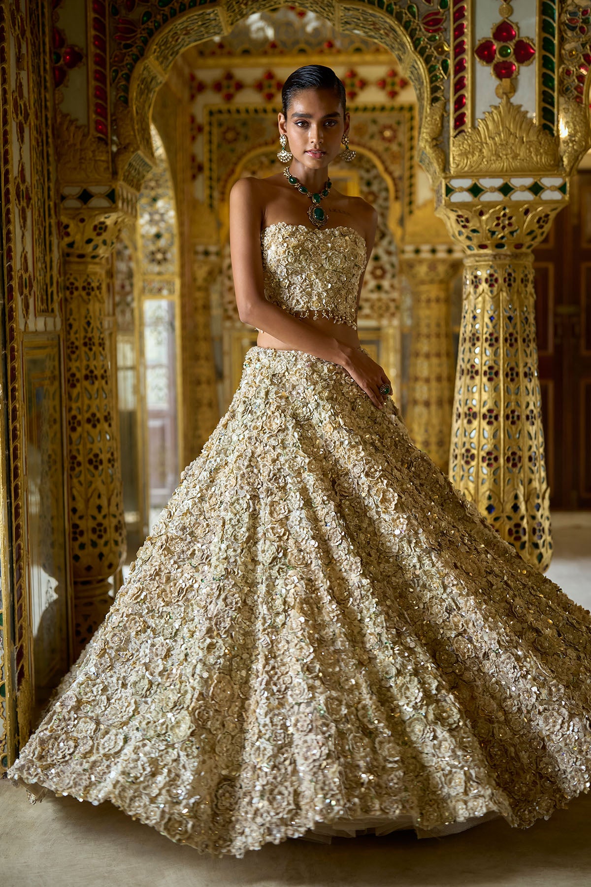 Vintage Ivory Three-Dimensional Lehenga Set