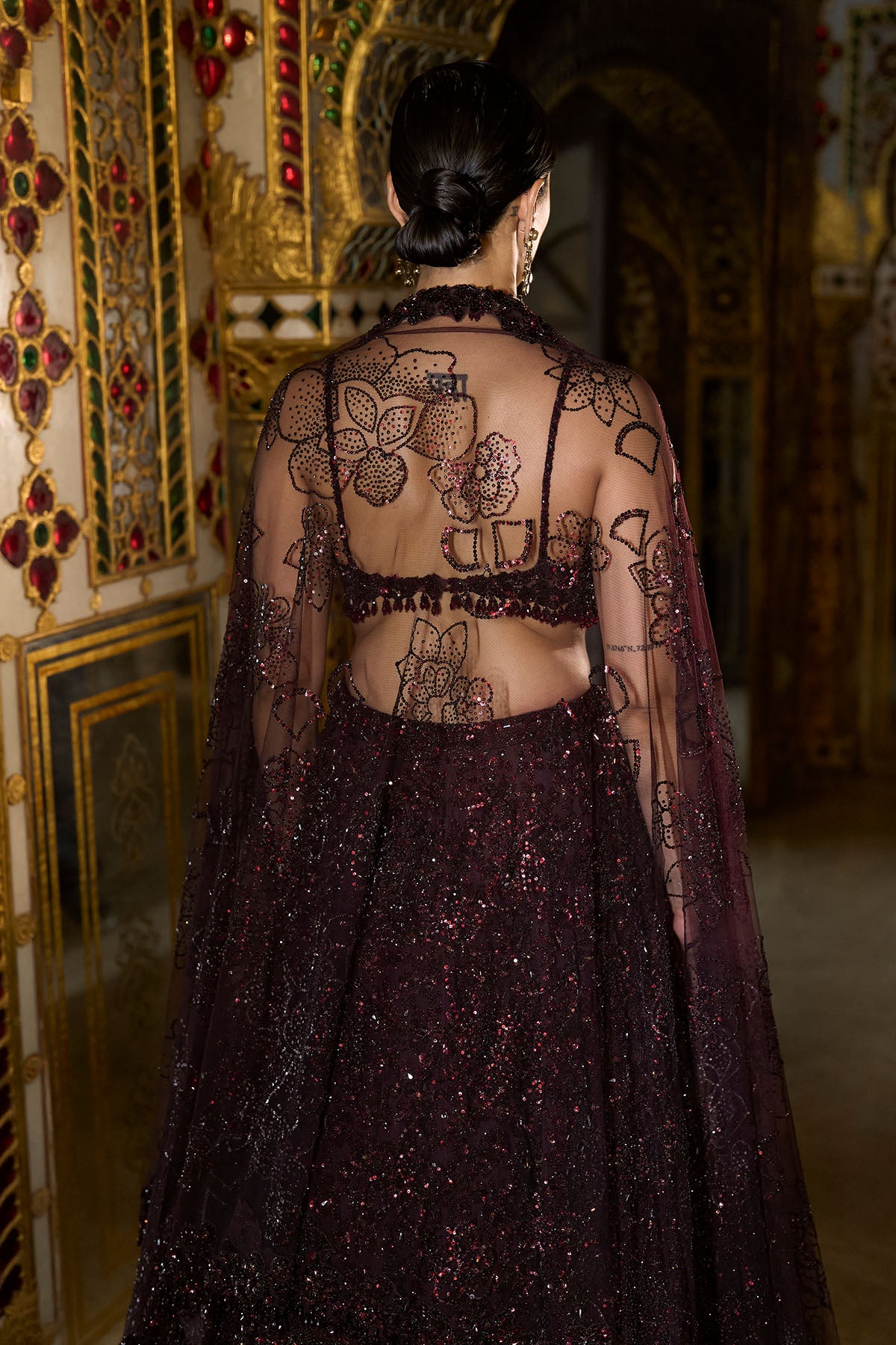 Wine Sequin Lehenga Set