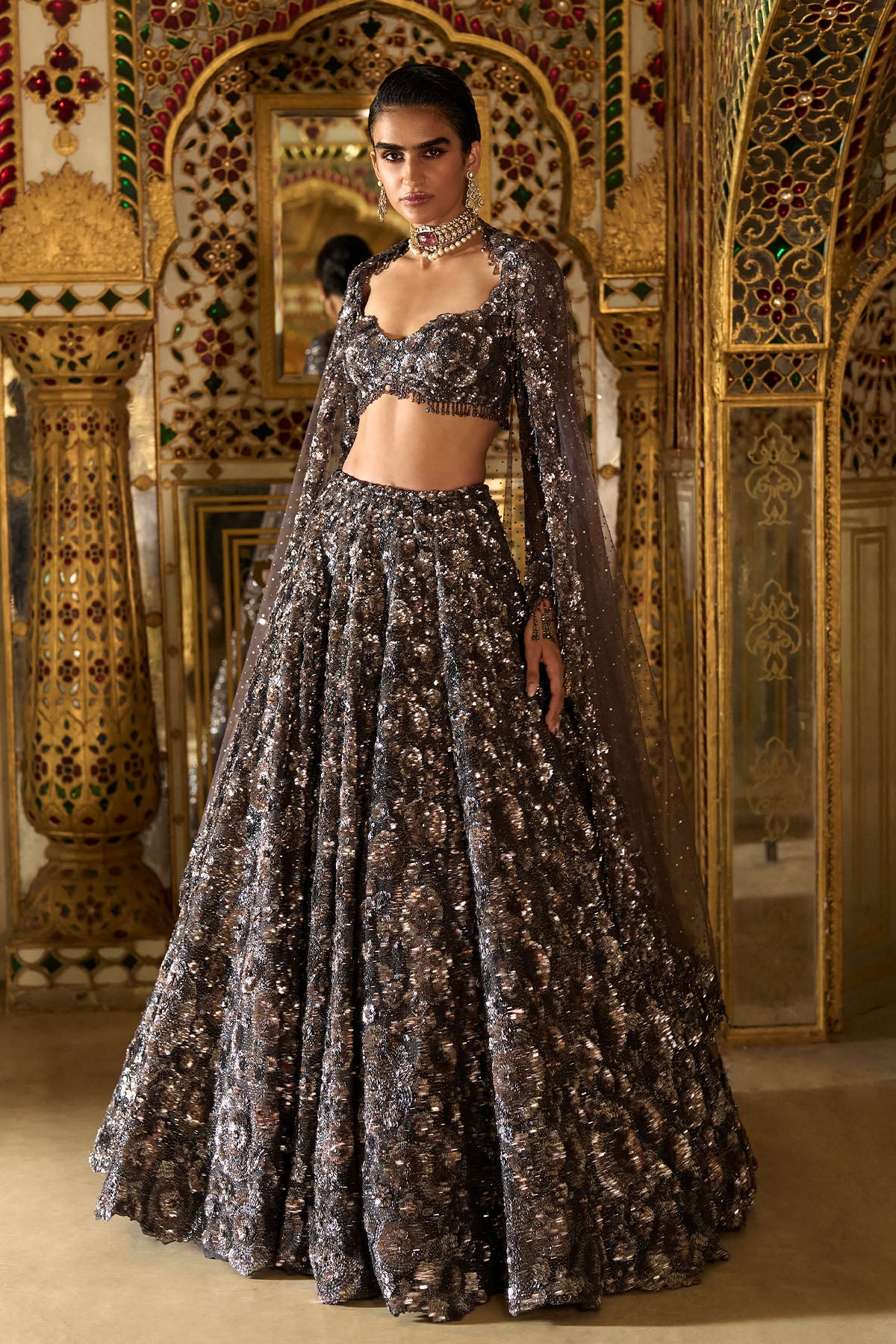 Charcoal Sequin Lehenga Set