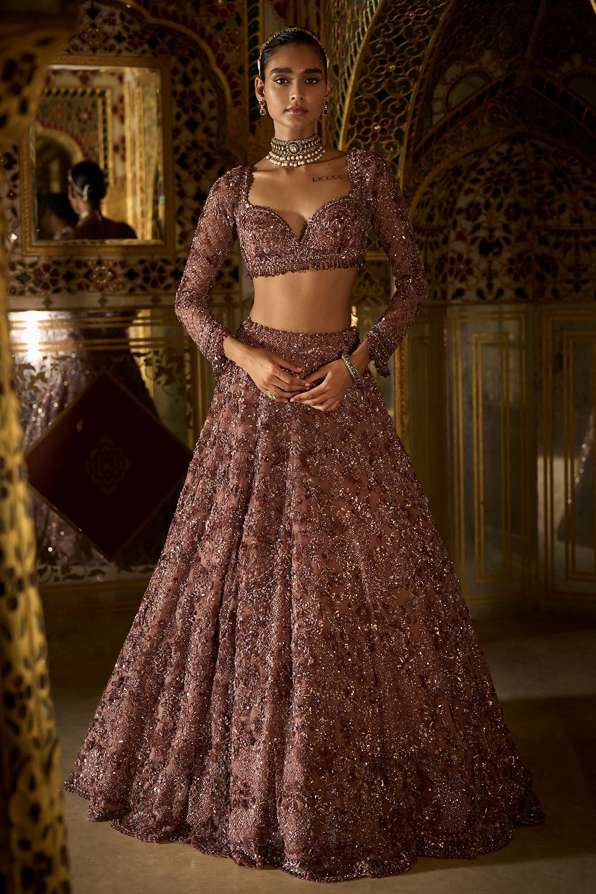 Plum Crystal Lehenga Set